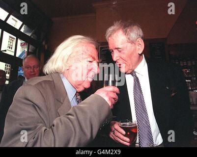 Playwright Keith Waterhouse (L) and actor Peter O'Toole in The Coach and Horses pub in Soho, London. O'Toole will star in the play 'Jeffrey Bernard is Unwell', recreating the title role he first played in the original West End production in 1989. Stock Photo