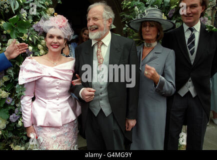 L-R: Vivianne Ventura, Teddy and Annabel Goldsmith, and John Bentley leave the church, after attending the wedding of Zac Goldsmith and Sheherazade Ventura at St Simon the Zealot in London . Stock Photo