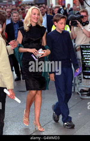 Model Jerry Hall with her son James Leroy Jagger, arriving for the World Premiere of 'Rogue Trader' at the Odeon Leicester Square, London. The film tells the story of Nick Leeson, who managed to lose fifty million pounds in one day and broke Barings Bank. Stock Photo