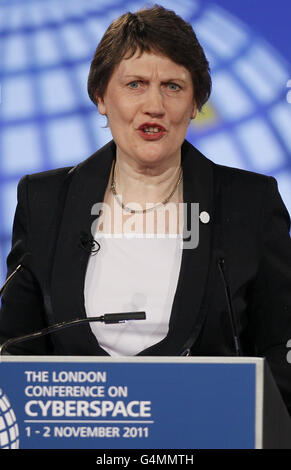 Former New Zealand Prime Minister Helen Clark, Administrator, United Nations Development Programme speaks during the opening session at the London Cyberspace Conference at Queen Elizabeth II Conference Centre in Westminster. Stock Photo
