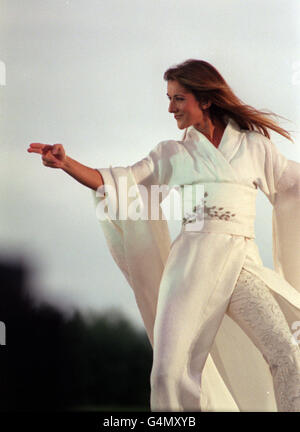 Canadian singer Celine Dion performs on stage at the the Don Valley Stadium in Sheffield, on the first date of her UK tour. Stock Photo