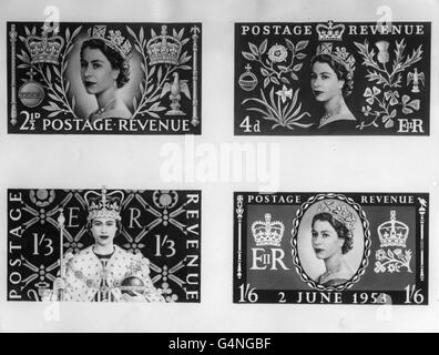 The four commemorative postage stamps which the Post Office issued to mark the Coronation Stock Photo