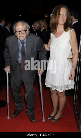 Douglas Slocombe aged 98, the cinematographer for the Raiders of the Lost Ark movies and guest, arrive for the the Academy of Motion Picture Arts and Sciences tribute to Vanessa Redgrave at the Curzon Soho in London. Stock Photo