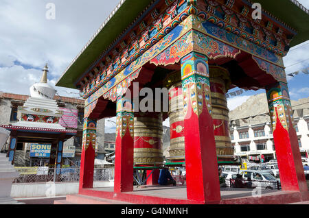 Prayer wheels at roadside in Leh, Ladakh, Jammu and Kashmir, India Stock Photo