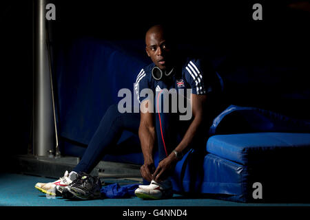 Athletics - JJ Jegede Feature - Gateshead College Academy for Sport. Great Britain long jumper JJ Jegede Stock Photo