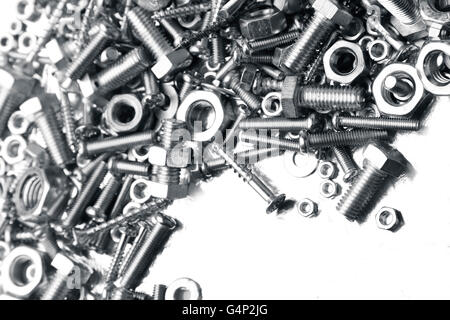 Chrome nuts and bolts closeup Stock Photo