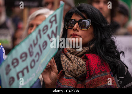 London, UK. 18th June, 2016. Maz Saleem, whose father Mohammed Saleem was murdered by a neo-nazi in 2013, among campaigners from the Convoy to Calais protesting outside the French embassy after being refused entry to France by French authorities. Credit:  Mark Kerrison/Alamy Live News Stock Photo