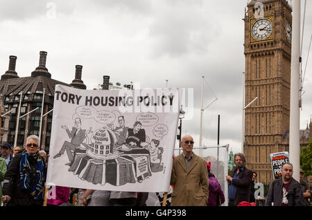 London, UK. 18th June, 2016. Axe the Housing Act. A rally was held in London to protest the changes to social housing. The protestors claimed they were being priced out of London. Credit:  Jane Campbell/Alamy Live News Stock Photo