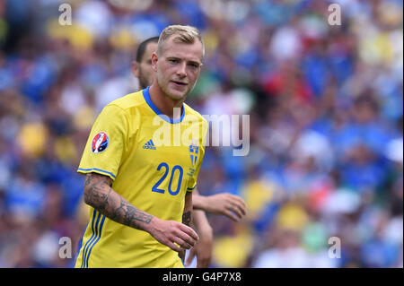 John Guidetti (Sweden)         ;  June 17; 2016- Football : Uefa Euro France 2016  Group Stage-MD2 ; Group E, Match 19 ; match between  Italy 1-0 Sweden  at  Stade de Toulouse ; Toulouse, France.;     ;( photo by aicfoto)(ITALY) [0855] Stock Photo