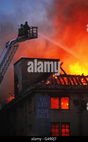 Fire crews tackle a blaze on Morrison Street in Glasgow Scotland. Stock Photo