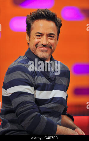 Robert Downey Jr, during filming of The Graham Norton Show, at The London Studios, south London, to be aired on BBC One on Friday evening. Stock Photo
