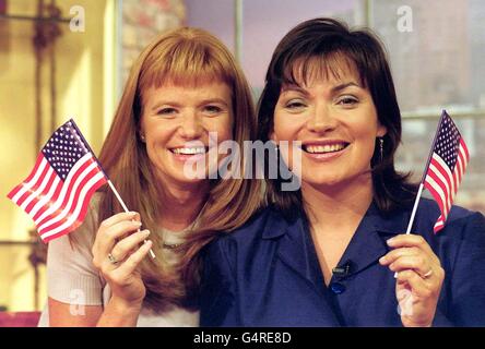 Actress Patsy Palmer (L) and GMTV presenter Lorraine Kelly at GMTV. It was announced 8/9/99 that Patsy, who plays Bianca in the BBC soap Eastenders will stand in for Lorraine for a week in October, and host the Lorraine Live section of the show from Miami. * Palmer will be seen on Lorraine Live from 9am to 9.25am each day from Monday October 18 to Friday October 22. Stock Photo
