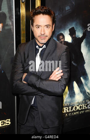 Robert Downey Jr attends the European Film Premiere of Sherlock Holmes: A Game Of Shadows at the Empire Leicester Square, London. Stock Photo