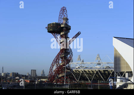 Olympic Park General Views. A general view of the ArcelorMittal Orbit sculpture, designed by Anish Kapoor, at the Olympic Park, London. Stock Photo