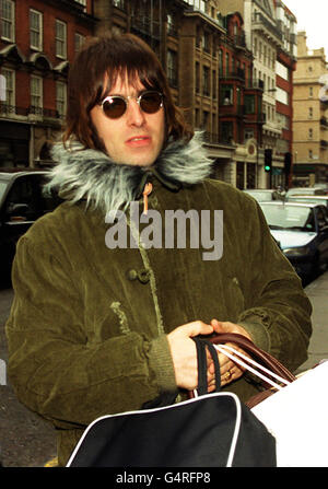 Proud father Liam Gallagher, 26, visiting his new son, Lennon, and wife Patsy Kensit, 31, at the private Portland Hospital in central London. Patsy Kensit gave birth at 8.48 the previous night after going into labour at the couple's home. Stock Photo