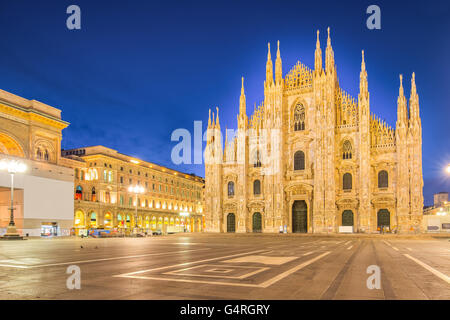 Night at the Duomo of Milan Cathedral in Italy.