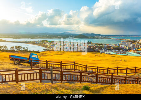 View from Seongsan Ilchulbong moutain in Jeju Island, South Korea. Stock Photo