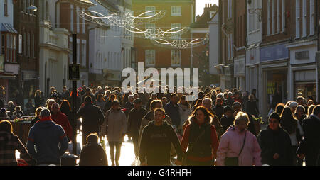 Christmas shoppers in Chichester, West Sussex, on what is expected to be one of the busiest shopping days of the year. Stock Photo