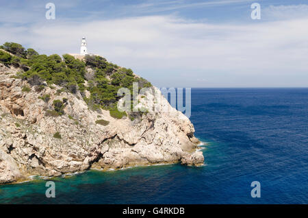 Far de Capdebera lighthouse, Cala Rajada, Majorca, Spain, Europe Stock Photo