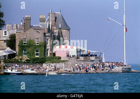 Sailing - Admiral's Cup Yacht Race - Cowes, Isle of Wight. The Royal Yacht Squadron at Cowes, Isle of Wight, during the 1975 Admiral's Cup Yacht Race Stock Photo