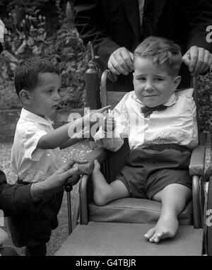 A Thalidomide baby born without arms at a party given at Hamilton Terrace, London to mark the first anniversary of Lady Hoare Thalidomide Appeal. Stock Photo