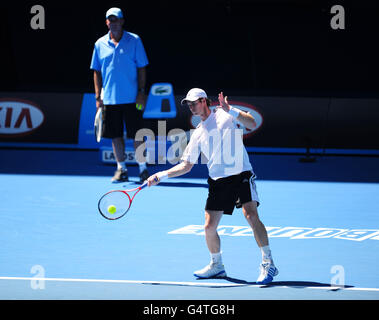 Andy Murray with coach Ivan Lendl before the game against Holger Rune ...