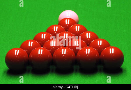 The red balls and pink ball on the table during The Masters 2012 at Alexandra Palace, London. Stock Photo