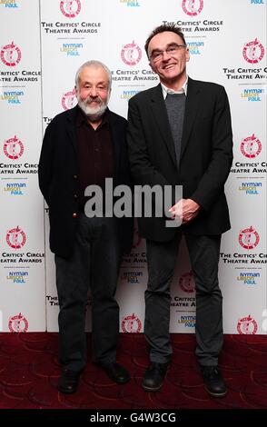 Mike Leigh (left) and Danny Boyle at the 2011 Critics Circle Theatre Awards, at the Prince of Wales Theatre, Coventry Street, London. Stock Photo