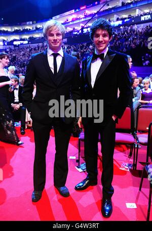 Bradley James and Colin Morgan during the 2012 NTA Awards at the O2, Greenwich, London Stock Photo