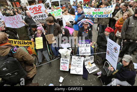 Disabled groups in welfare protest Stock Photo