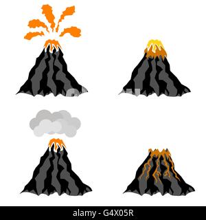 Volcano Erupting Peak of Mountain. Fiery Crater Stock Vector