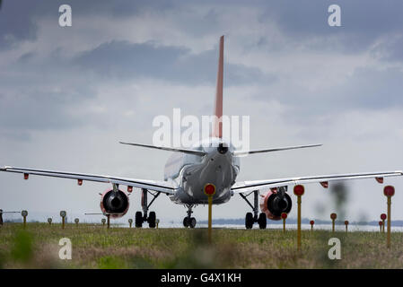 EasyJet Airline Airbus A319 aircraft Reg G-EZBX lined up for takeoff. Stock Photo