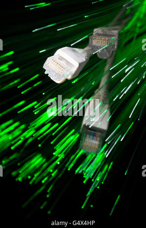 networking optical and electrical telecommunication computer connections with high bandwidth Stock Photo