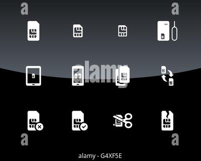 SIM cards mini, micro, nano icons on black background. Stock Vector
