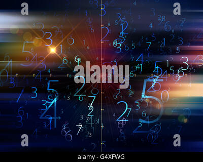 Fog of Numbers series. Arrangement of Digits and lights on the subject of math, science, technology and education Stock Photo