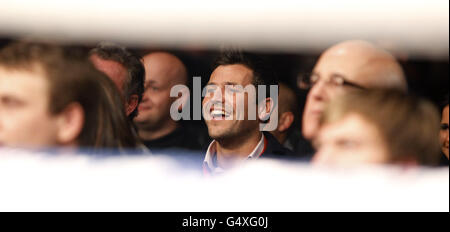 TOWIE cast member Mark Wright in the crowd, during James DeGale's European title at the Echo Arena, Liverpool. Stock Photo