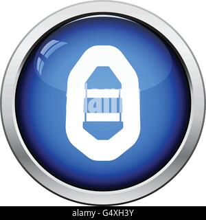 Icon of rubber boat . Glossy button design. Vector illustration. Stock Vector