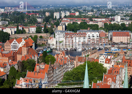 Poland, city of Gdansk, Old Town, cityscape and marina from above Stock Photo