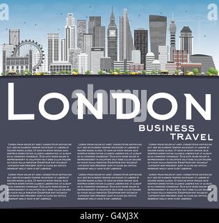 London Skyline with Gray Buildings, Blue Sky and Copy Space. Business Travel and Tourism Concept with Modern Buildings. Stock Vector