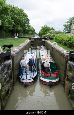 Narrow Boats on the Kennett & Avon Canal in Wiltshire, England, UK Stock Photo