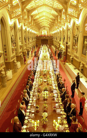 Britain's Queen Elizabeth II host's a state banquet in St George's Hall in Windsor Castle, for Queen Margrethe and Prince Henrik of Denmark. The Danish Royals are on a three day state visit to the United Kingdom. Stock Photo