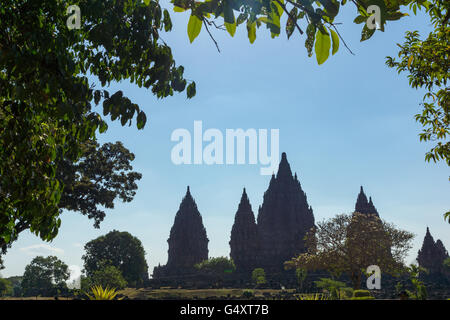 Indonesia, Java, Yogyakarta, Hindu temple complex Prambanan in sunlight Stock Photo