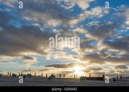 Spain, Canary Islands, Fuerteventura, sunset shining through the clouds on the Spanish island of Fuerteventura Stock Photo