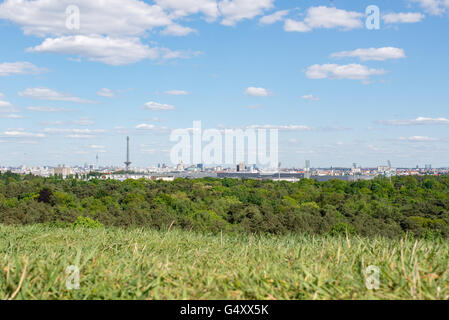 Germany, Berlin, Charlottenburg-Wilmersdorf, On the Teufelsberg with a view over Berlin in the direction of Funkturm and TV Tower Stock Photo