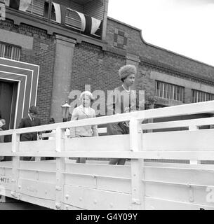 Queen Elizabeth II, Princess Anne and the Prince of Wales walk up the gangway to the Royal Yacht Britannia at Southampton to join the Duke of Edinburgh for their visit to Northern Ireland. Stock Photo