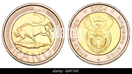 South African 5 Rand coin: Wildebeest Stock Photo