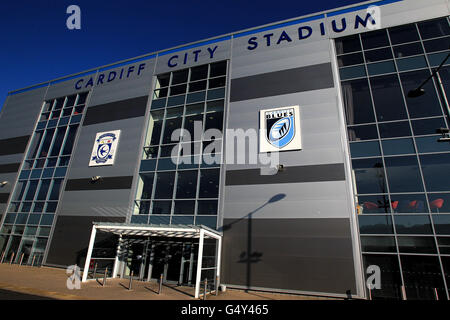 Cardiff City Football Club Stadium, Leckwith, Cardiiff, South Wales.Close  up of main entrance Stock Photo - Alamy