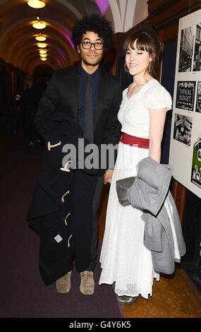 Richard Ayoade and wife Lydia Fox arriving for the London Evening Standard British Film Awards 2012, at the London Film Museum, County Hall, Westminster Bridge Road, London. Stock Photo