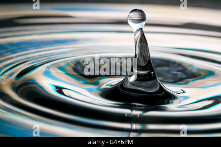 Letter I shaped water drop in water creating a rippled turquoise blue background Stock Photo