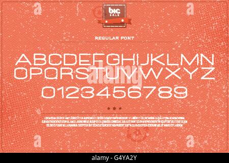 set of rounded style alphabet letters and numbers over grunge paper texture. vector font type design. modern, regular alphabetic Stock Vector
